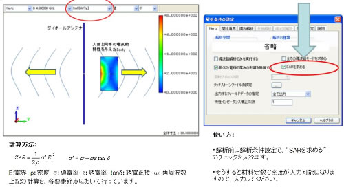 (5) 電磁波解析で、SAR (Specific Absorption Ratio: 比吸収率) の計算機能を追加いたしました。