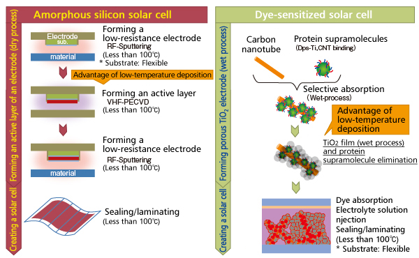 Development of solar cells produced with a low-temperature deposition