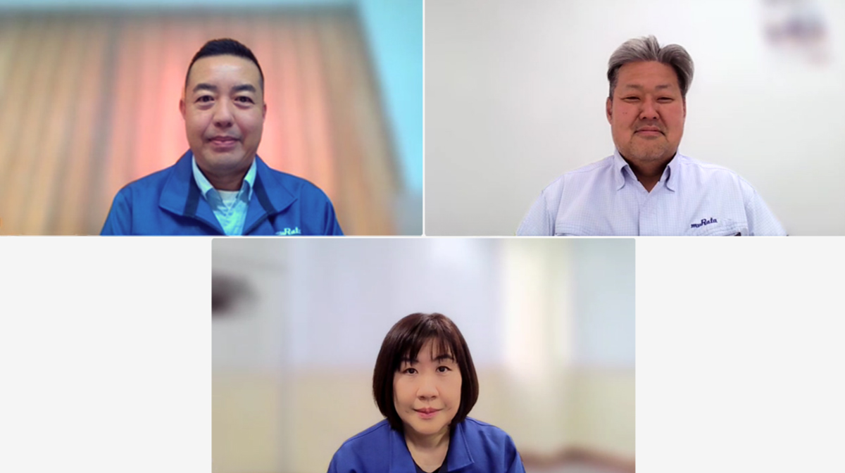 Top row from left: Oizumi (Project Manager), Shitani (Responsible for process setup) Bottom row: Matsuyama (In charge of creating systems for production management and material management)