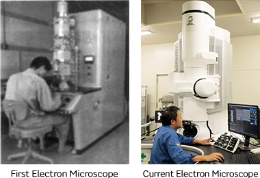 Murata's first electron microscope and current electron microscope